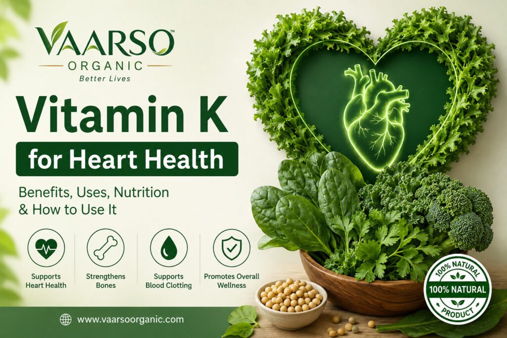 Vitamin K for heart health with green leafy vegetables and natural food sources