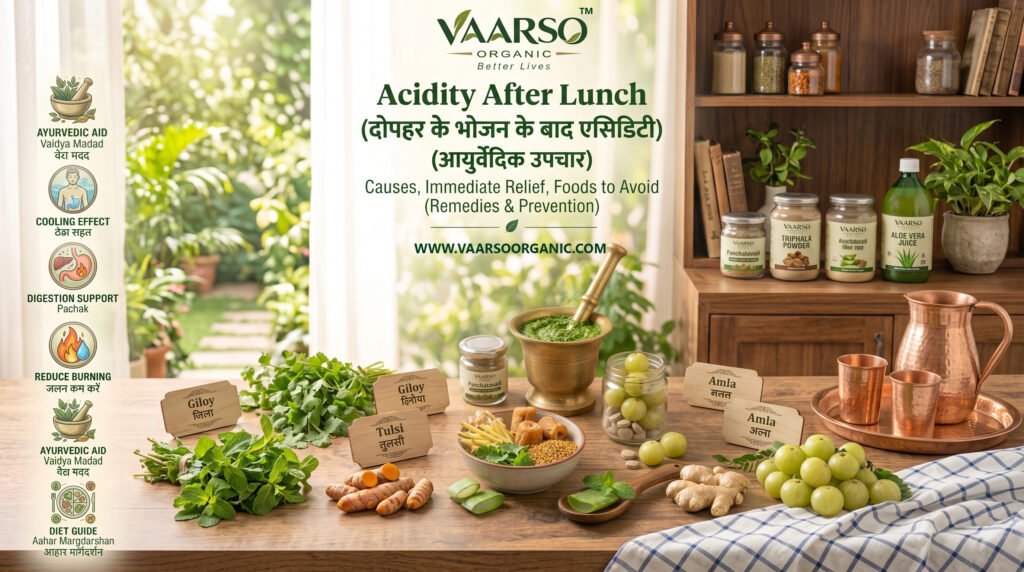 Acidity after lunch with Ayurvedic herbs, cumin, fennel, coriander, Amla and healthy foods