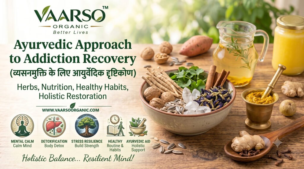 Ayurvedic addiction recovery with traditional herbs, healthy foods, meditation and a healthy lifestyle